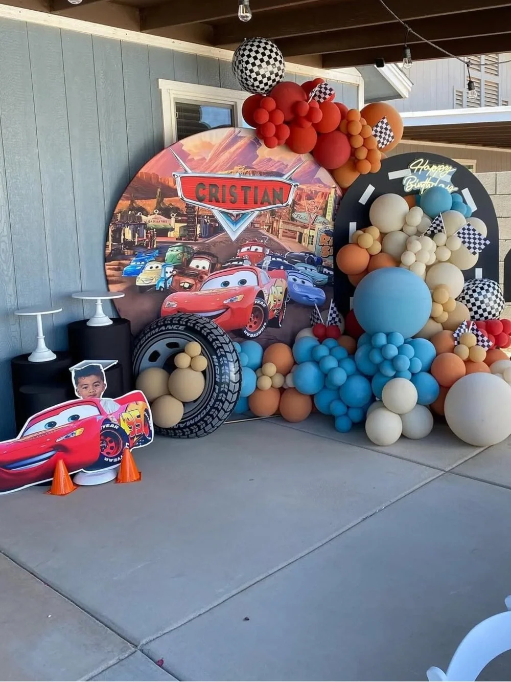 Disney Pixar Cars Party Backdrop with Red Race Car Design